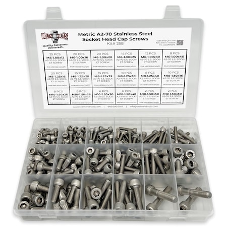 Boltsandnuts.Com Metric Allen Socket Head Cap Screws Bolts A2-70 Stainless Steel Assortment - 211 PCS Assortment Kit #258